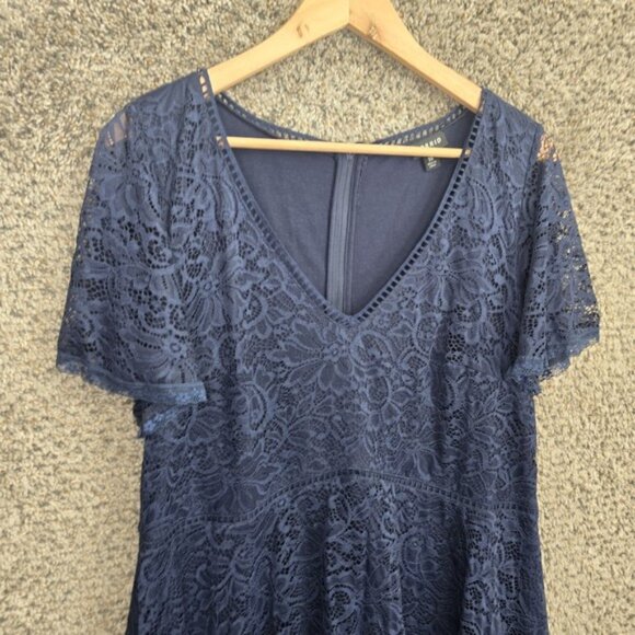 Torrid Dress Womens Plus 16 Navy Blue Lace Mini V Neck Lined Short Sleeve Casual - Picture 4 of 7